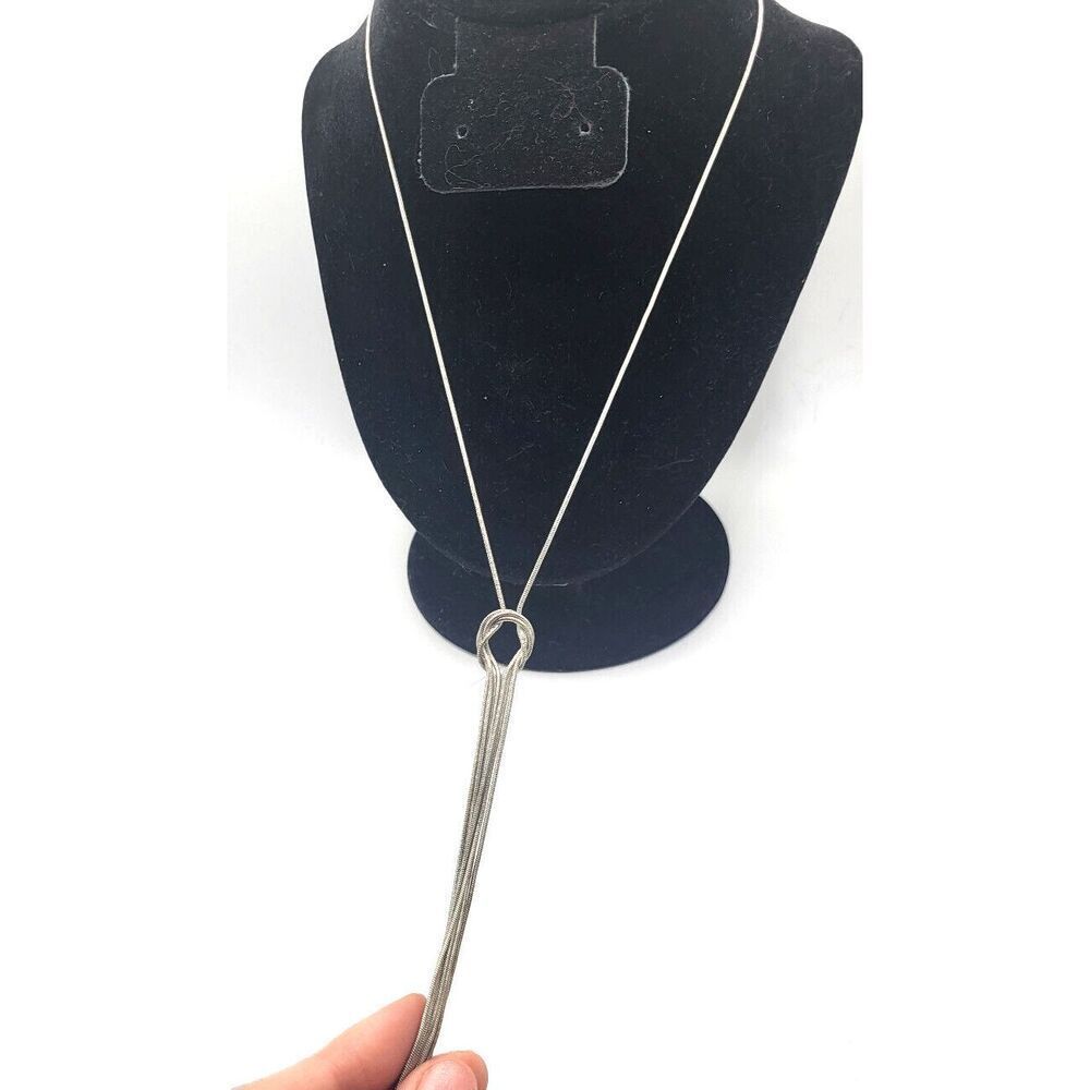 Knotted Liquid Silver Long Pendant Necklace 16in clasp to end